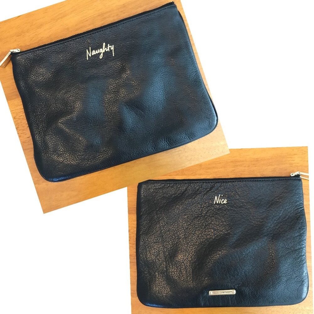 Rebecca Minkoff Naughty Nice Clutch Pouch Purse Black Leather Zip Top 9 x 7